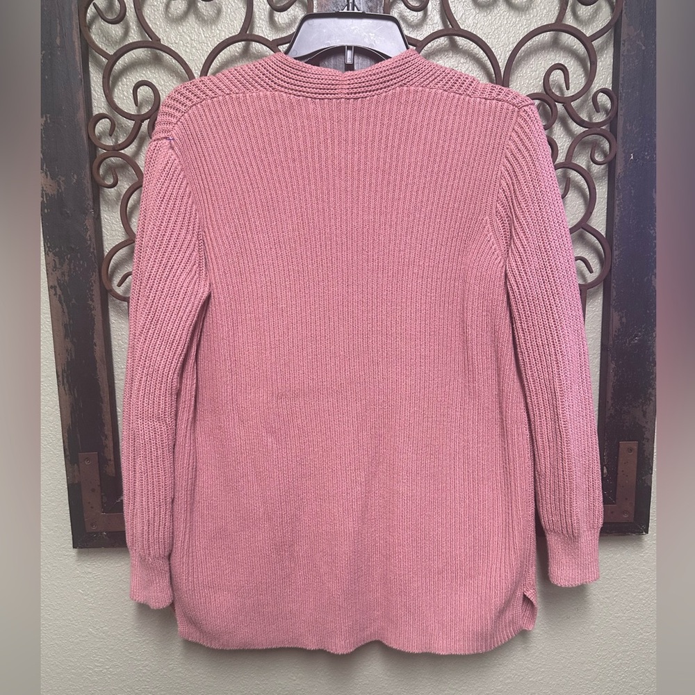 Madewell dusty rose long sleeve open ribbed cardigan with pockets - Picture 3 of 5